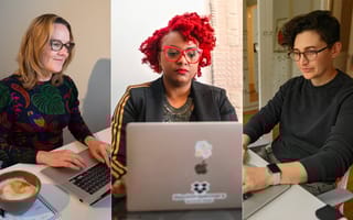 Collage of three different Dropbox team members working from home